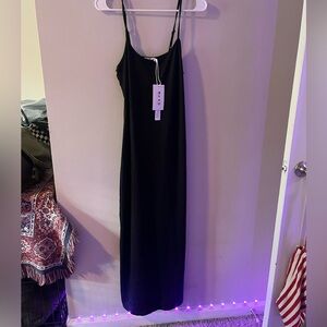 Black Sleeveless Spaghetti Strap Slip Maxi Dress